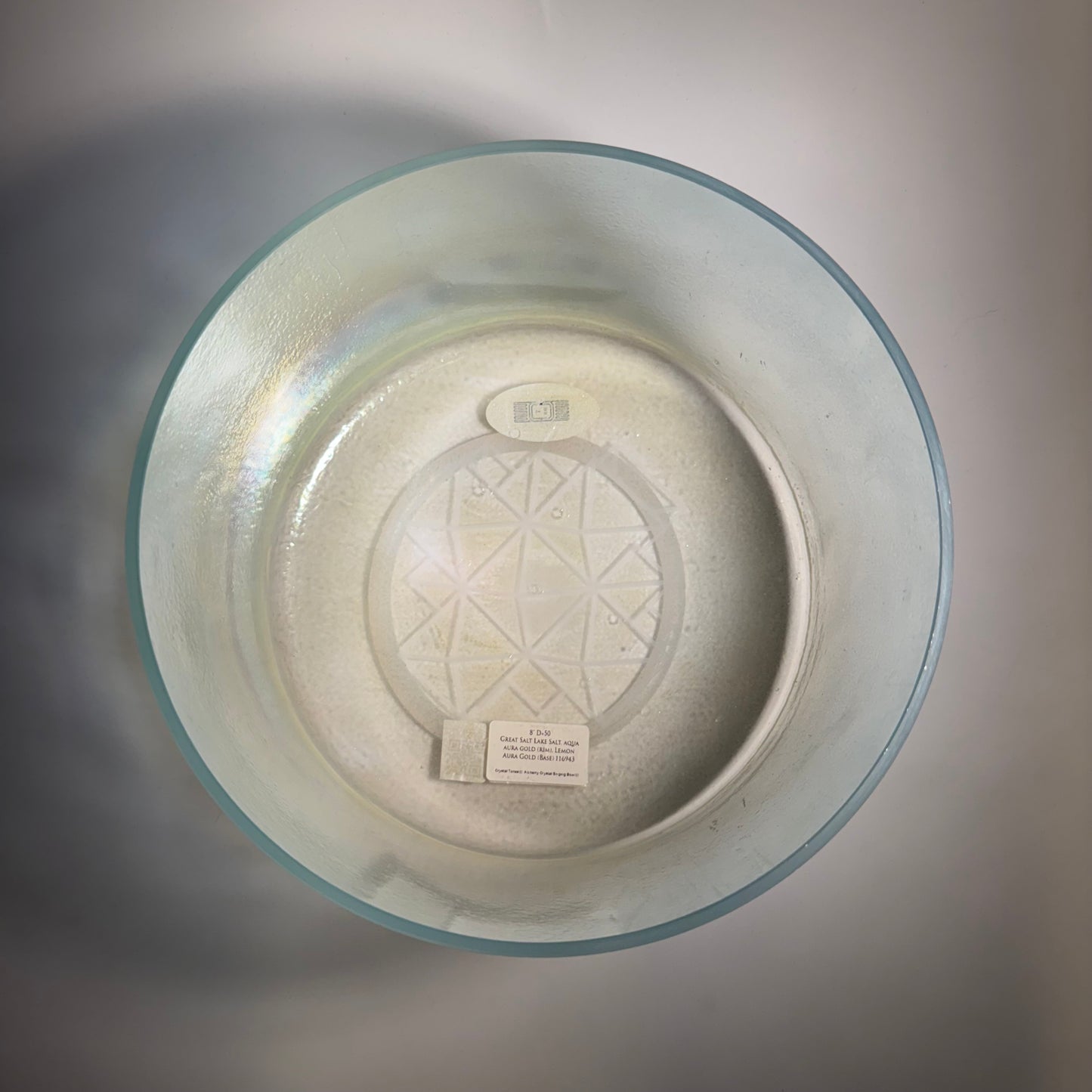 8" D+50 GREAT SALT LAKE SALT, AQUA AURA GOLD(RIM) LEMON AURA GOLD (BASE) BOWL