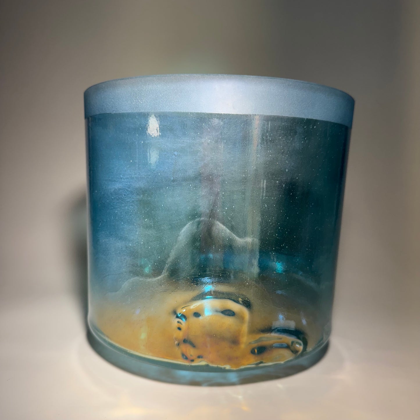 8" D#-5 TESSERACT SALT, AQUA AURA GOLD MORPH BOWL