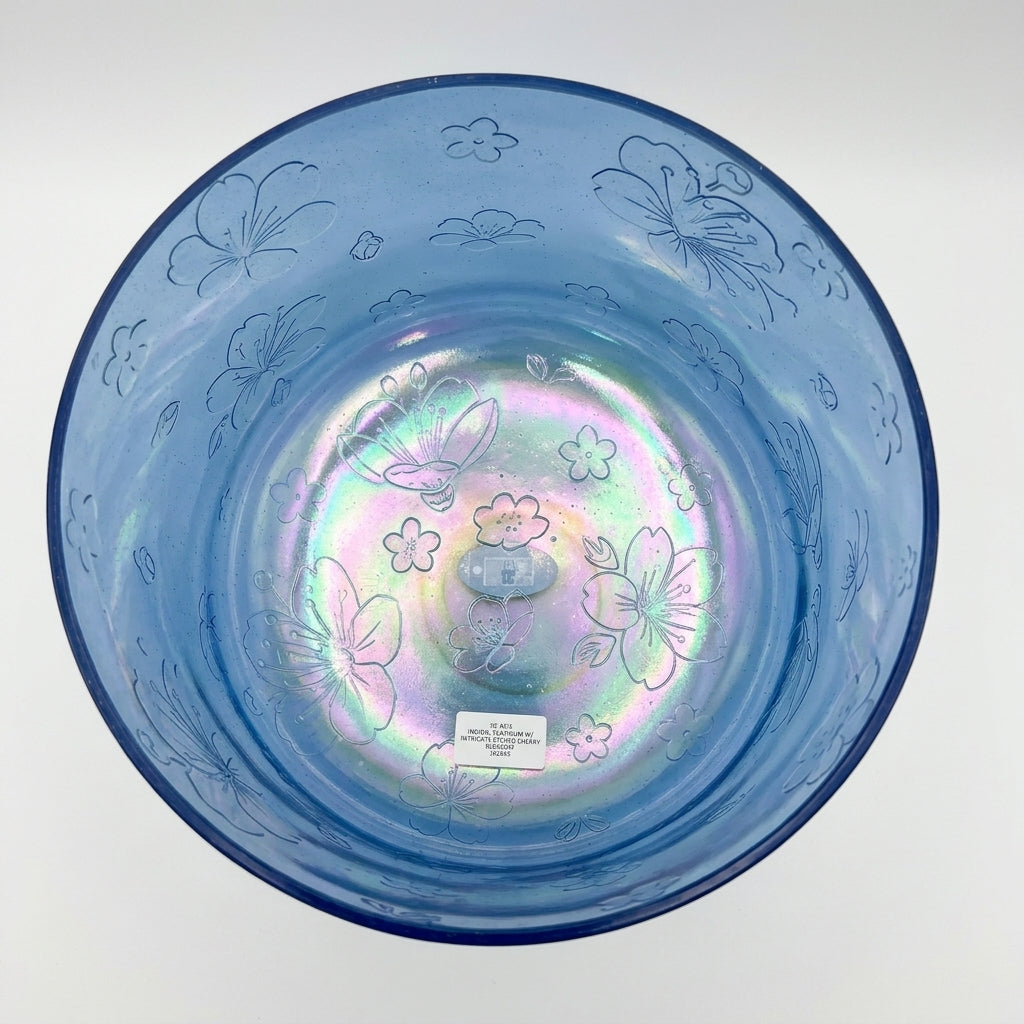 10" A#+5 Indigo, Platinum W/ Intricate Etched Cherry Blossom