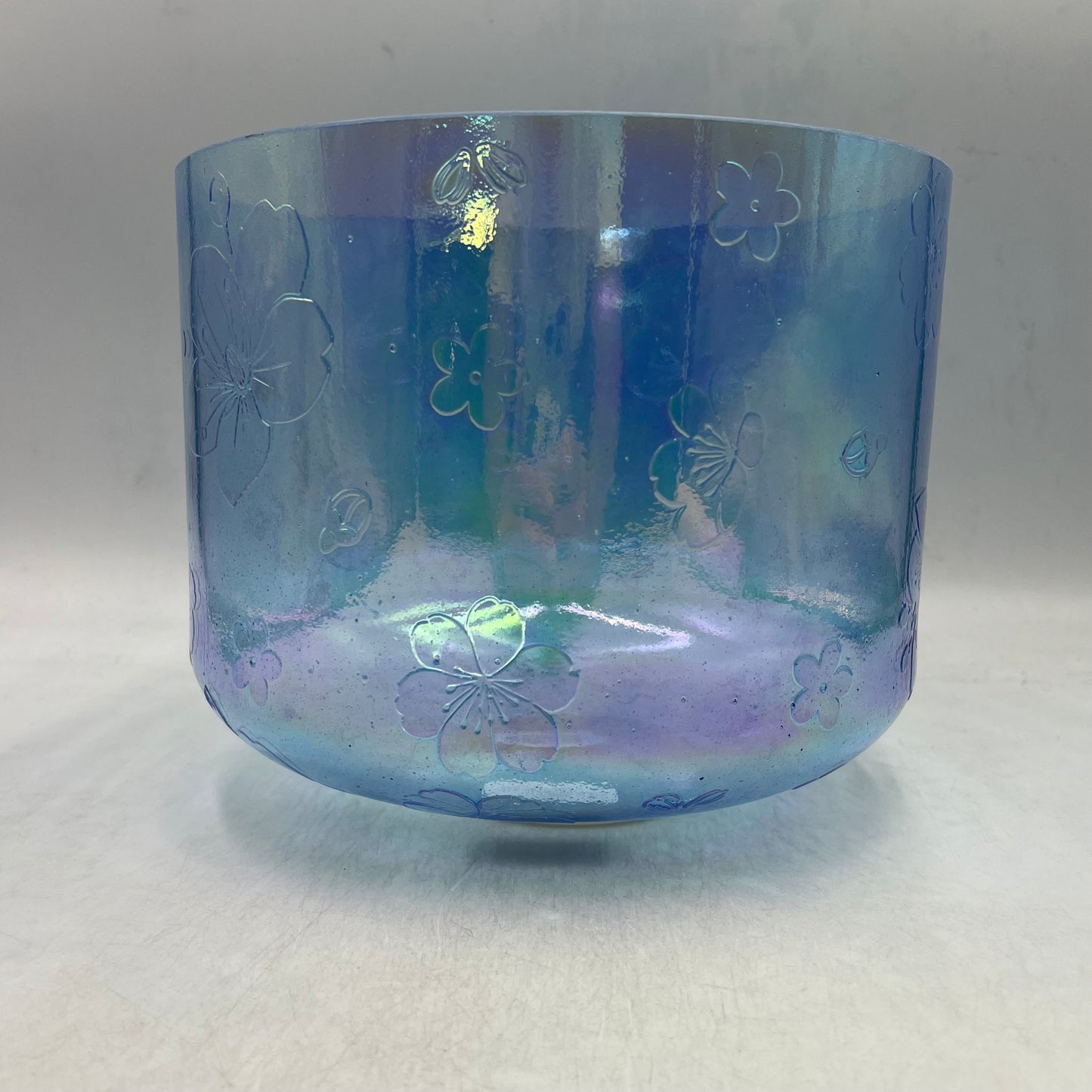 10" A#+5 Indigo, Platinum W/ Intricate Etched Cherry Blossom