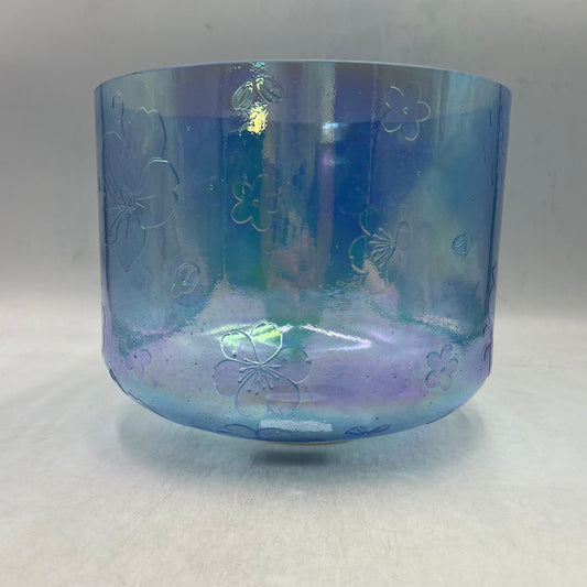 10" A#+5 Indigo, Platinum W/ Intricate Etched Cherry Blossom