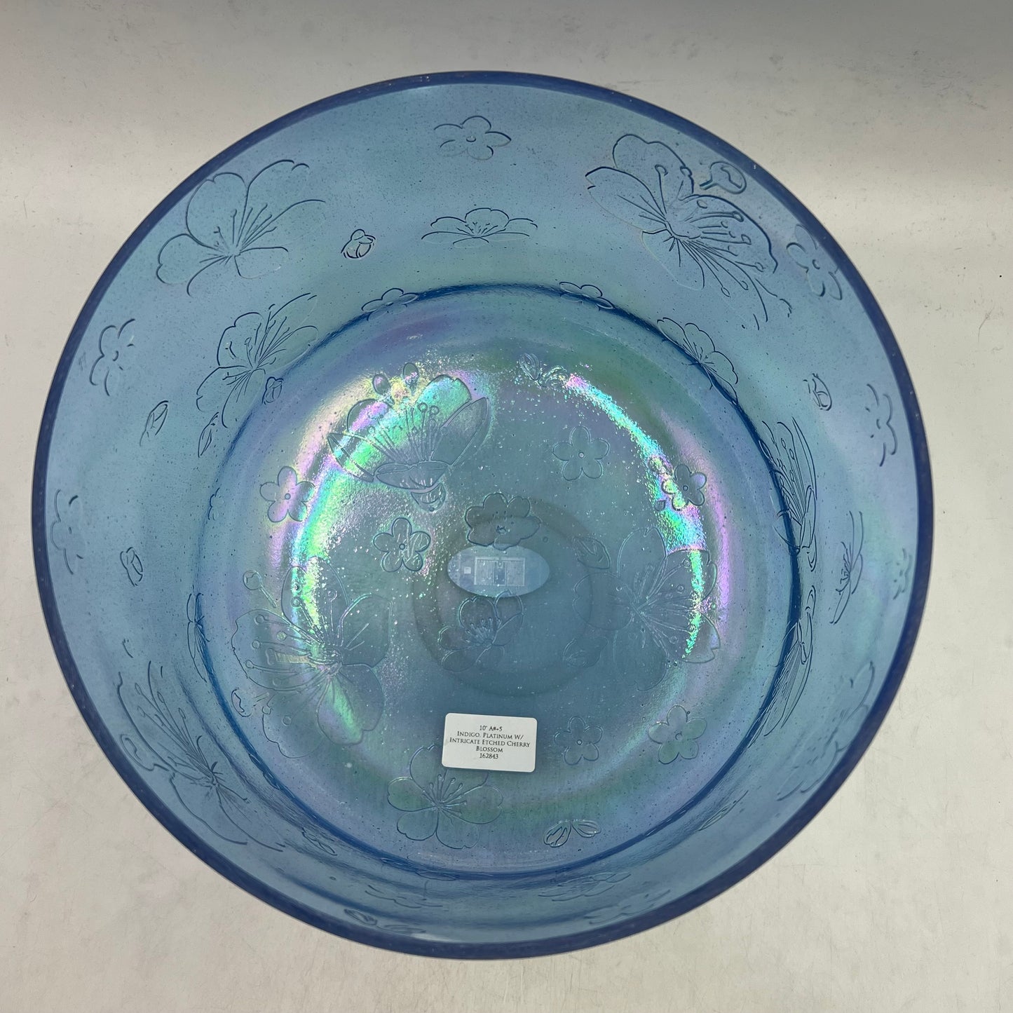 10" A#+5 Indigo, Platinum W/ Intricate Etched Cherry Blossom