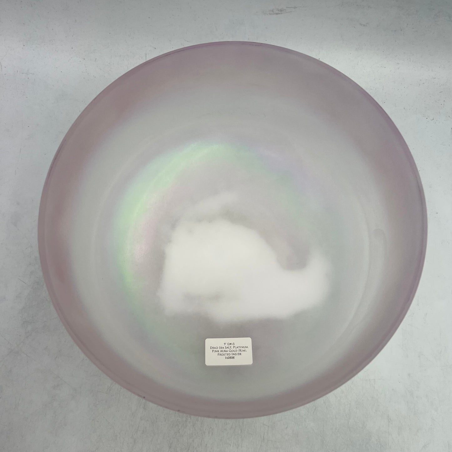 9" D#+5 Dead Sea Salt, Platinum, Pink Aura Gold (Rim), Frosted Inside