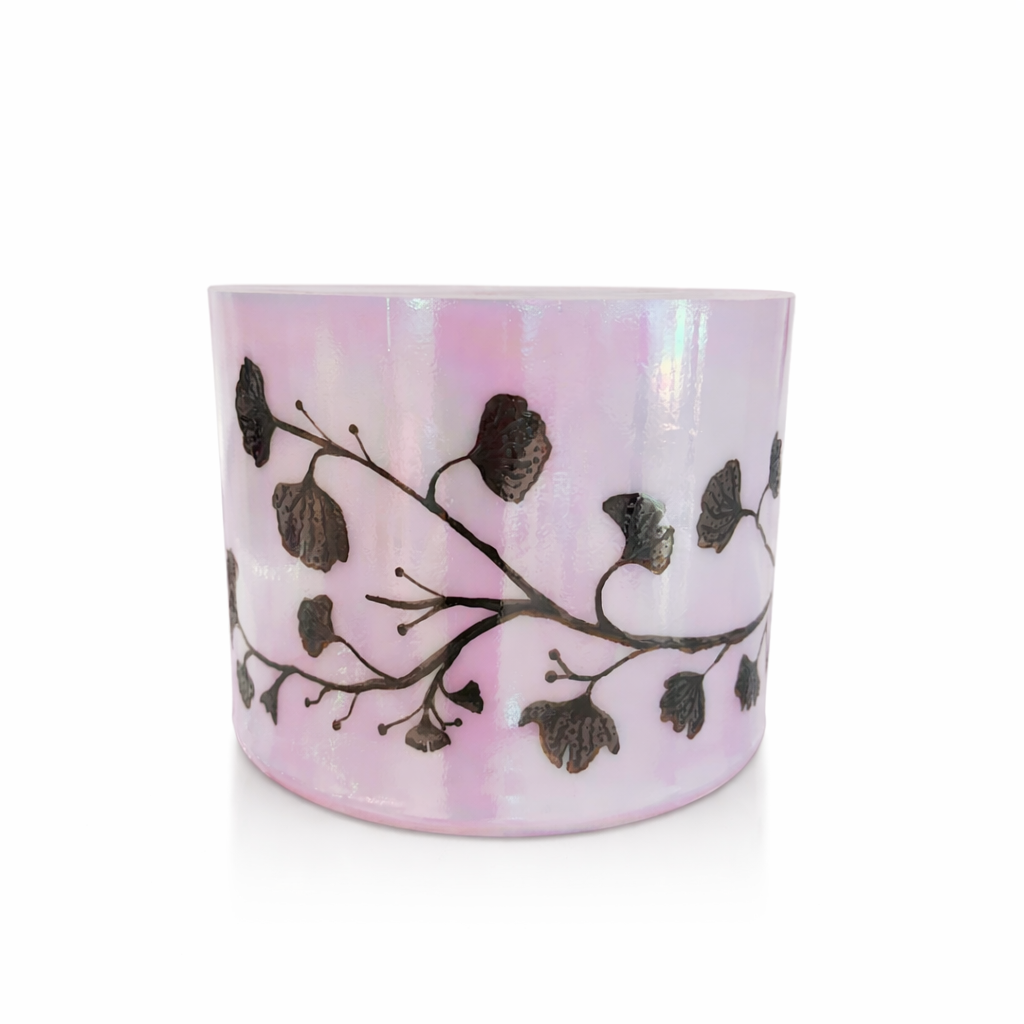 8" E-45 ST. GERMAIN SKY W/INTRICATE ETCHED SILVER AND COPPER GINKGO LEAVES